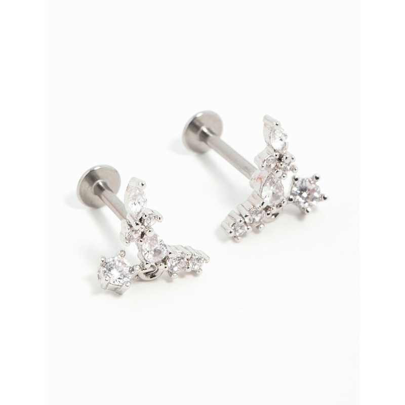 Surgical Steel Cubic Zirconia Marquise Flat Back Earrings