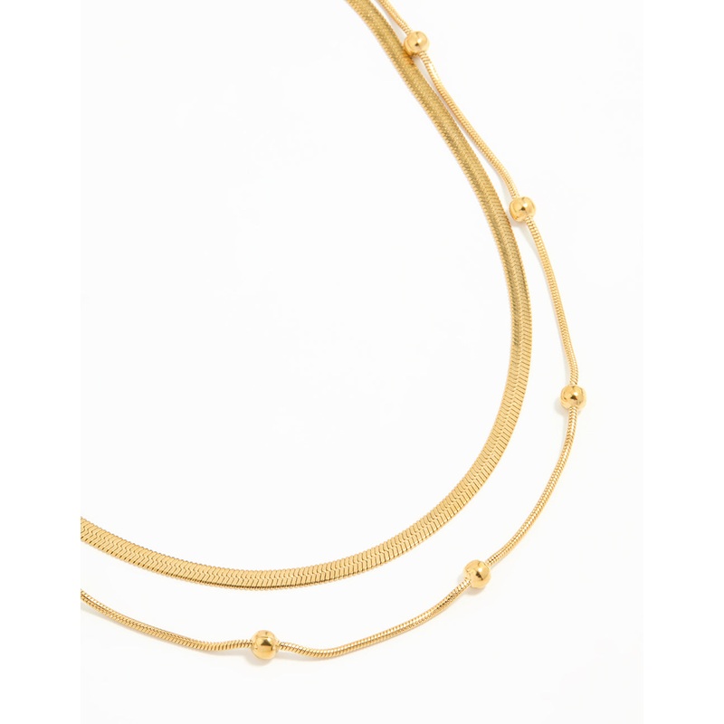 Waterproof Gold Plated Stainless Steel Ball & Chain Layered Necklace