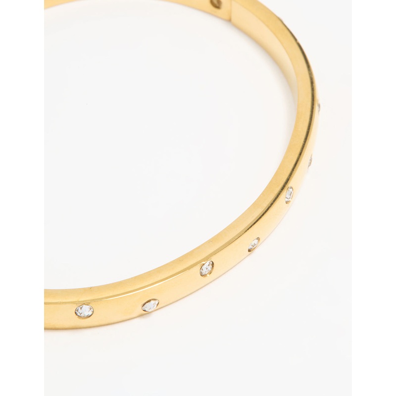 Waterproof Gold Plated Stainless Steel Diamante Smooth Hinged Bracelet