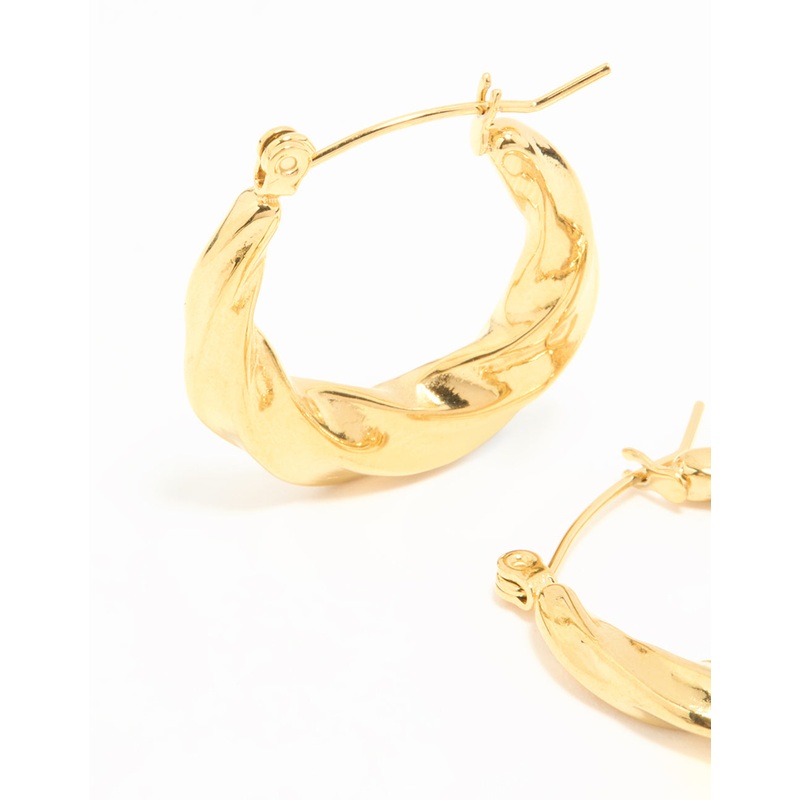 Waterproof Gold Plated Stainless Steel Twisted Medium Hoop Earrings