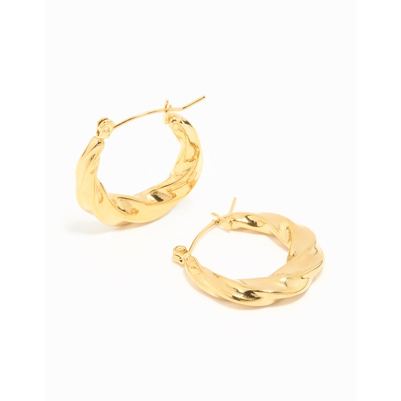 Waterproof Gold Plated Stainless Steel Twisted Medium Hoop Earrings