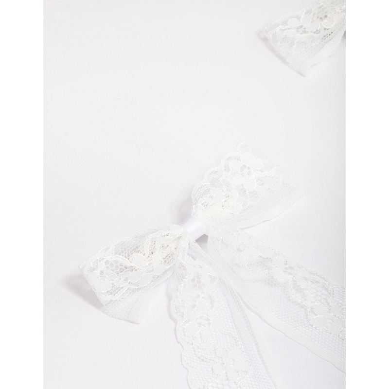 White Fabric Medium Lace Hair Bow Pack