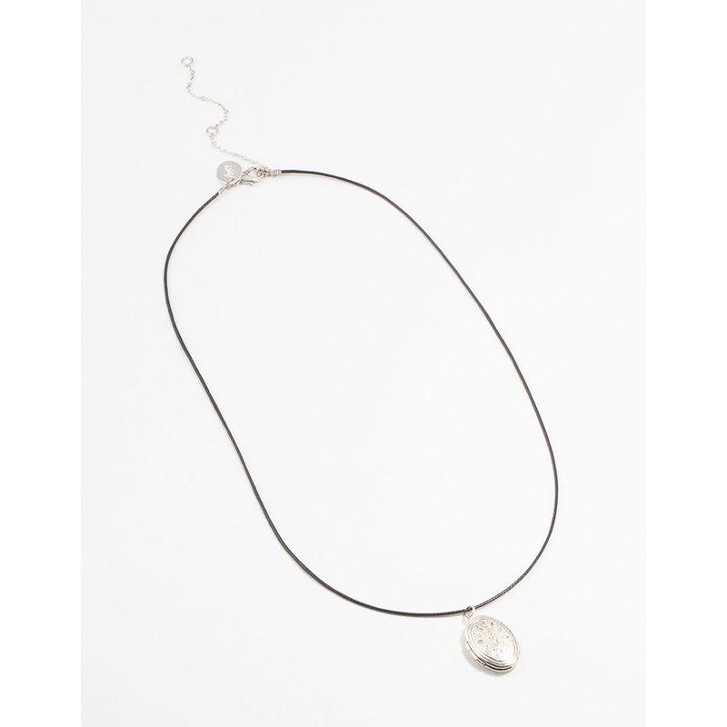 Antique Silver Locket Cord Necklace