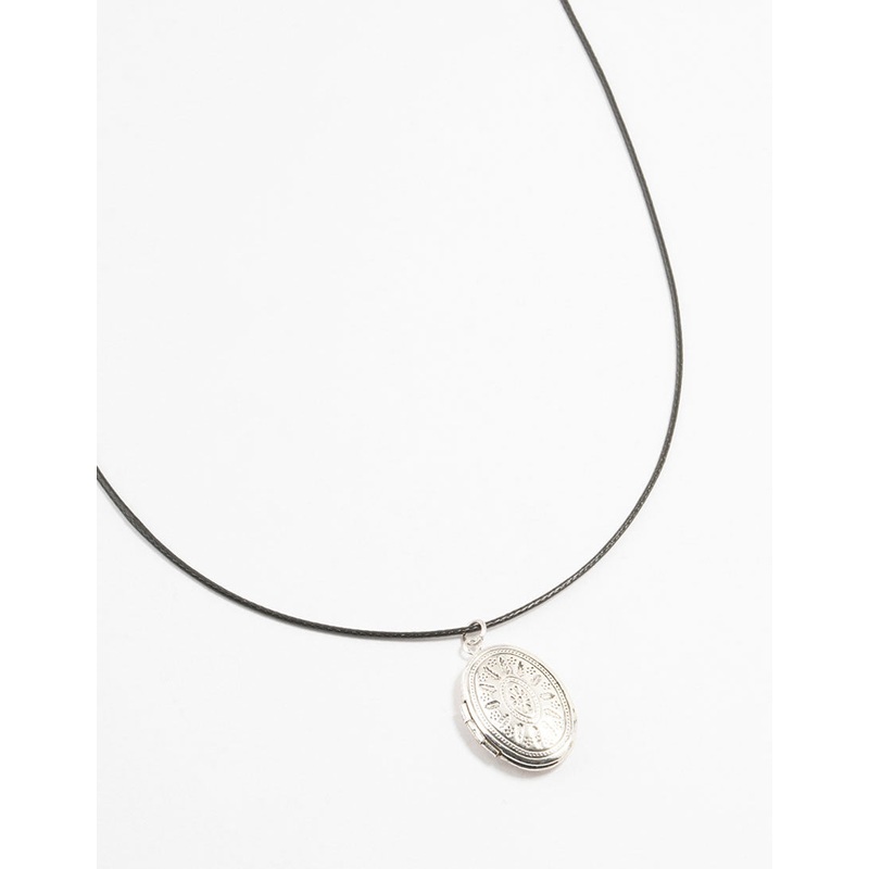 Antique Silver Locket Cord Necklace