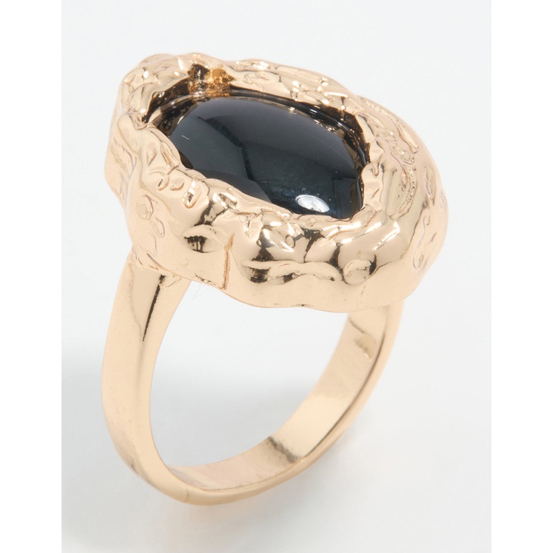 Gold Black Stone Molten Oval Ring