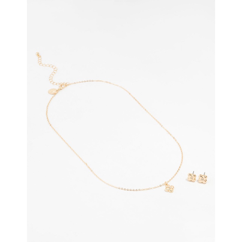 Gold Bubble Cross Necklace and Earrings Set