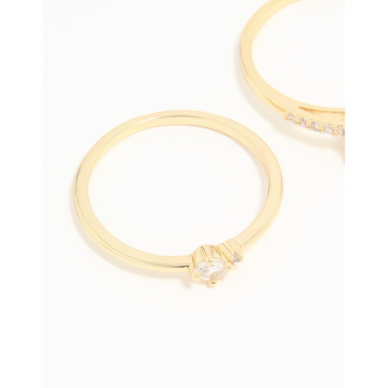 Gold Plated Cubic Zirconia Elegant Pear Stacking Rings 3-Pack