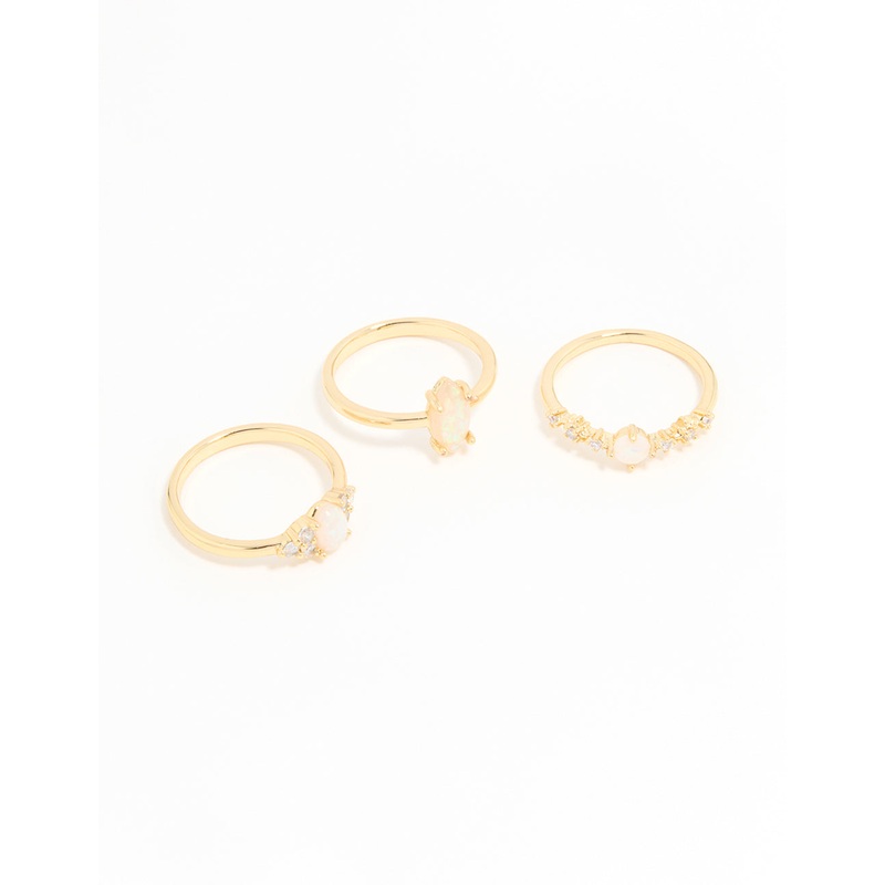 Gold Plated Cubic Zirconia Marquise Stacking Rings 3-Pack