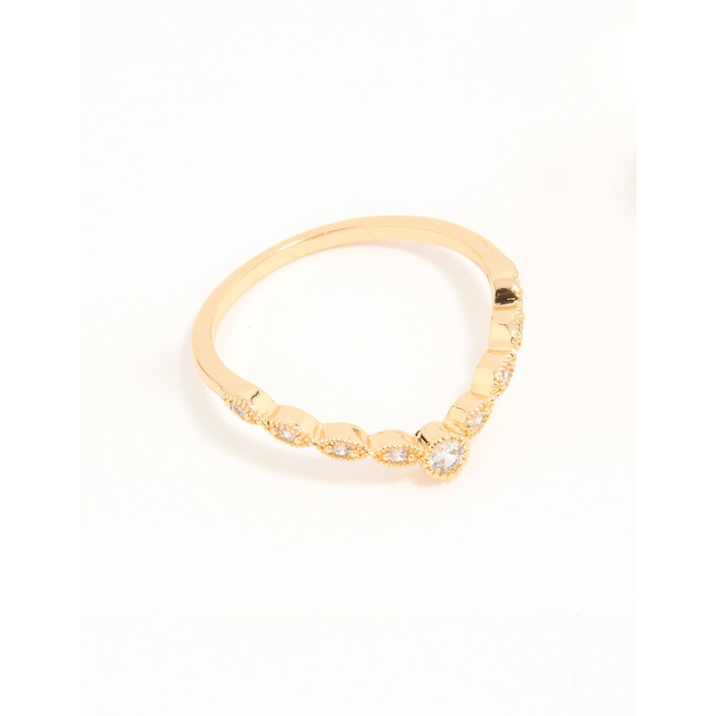 Gold Plated Cubic Zirconia Pear & Dainty Pointed Stacking Rings 2-Pack