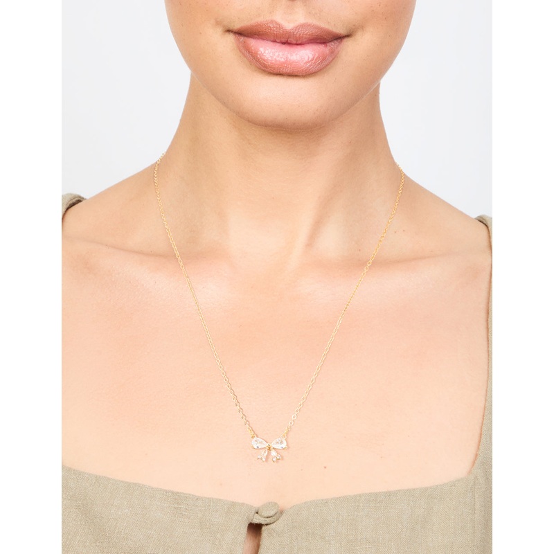 Gold Plated Cubic Zirconia Small Bow Pendant Necklace