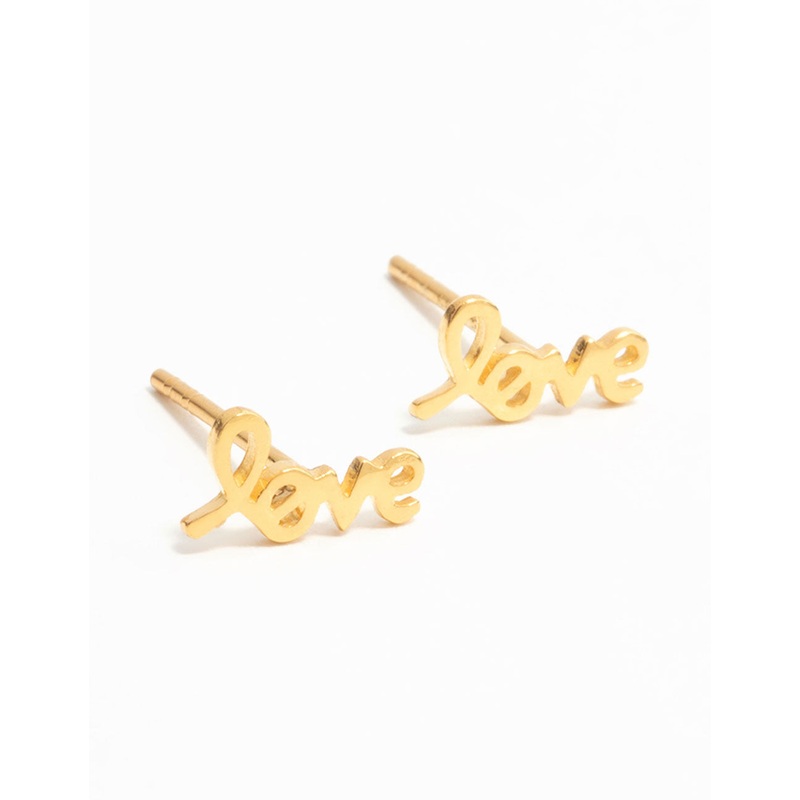 Gold Plated Sterling Silver Love Stud Earrings