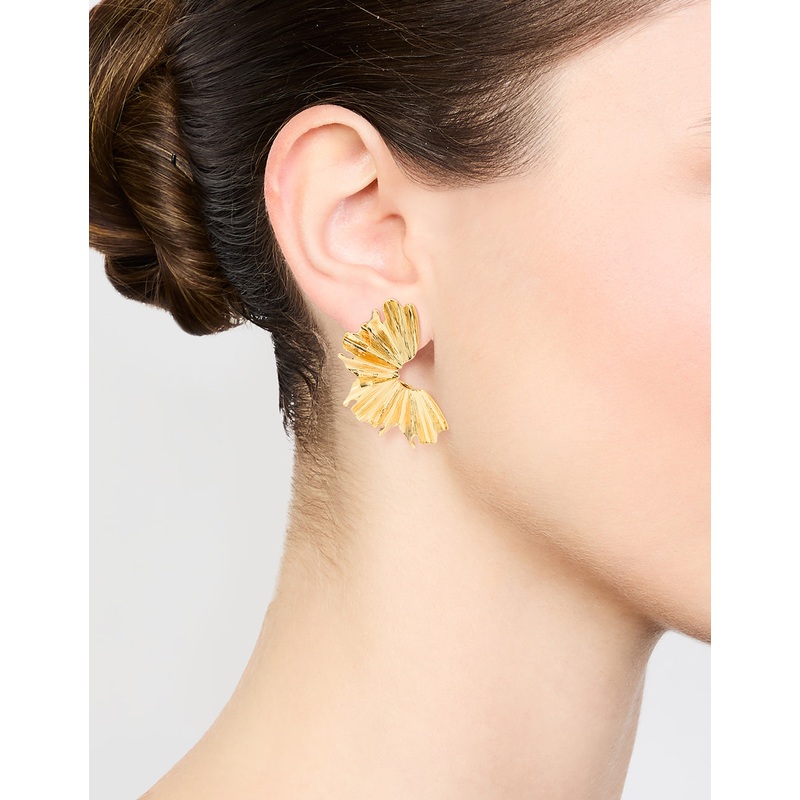 Gold Plated Textured Fan Stud Earrings