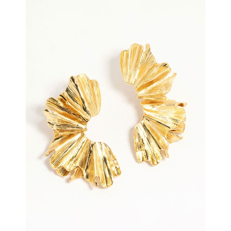 Gold Plated Textured Fan Stud Earrings