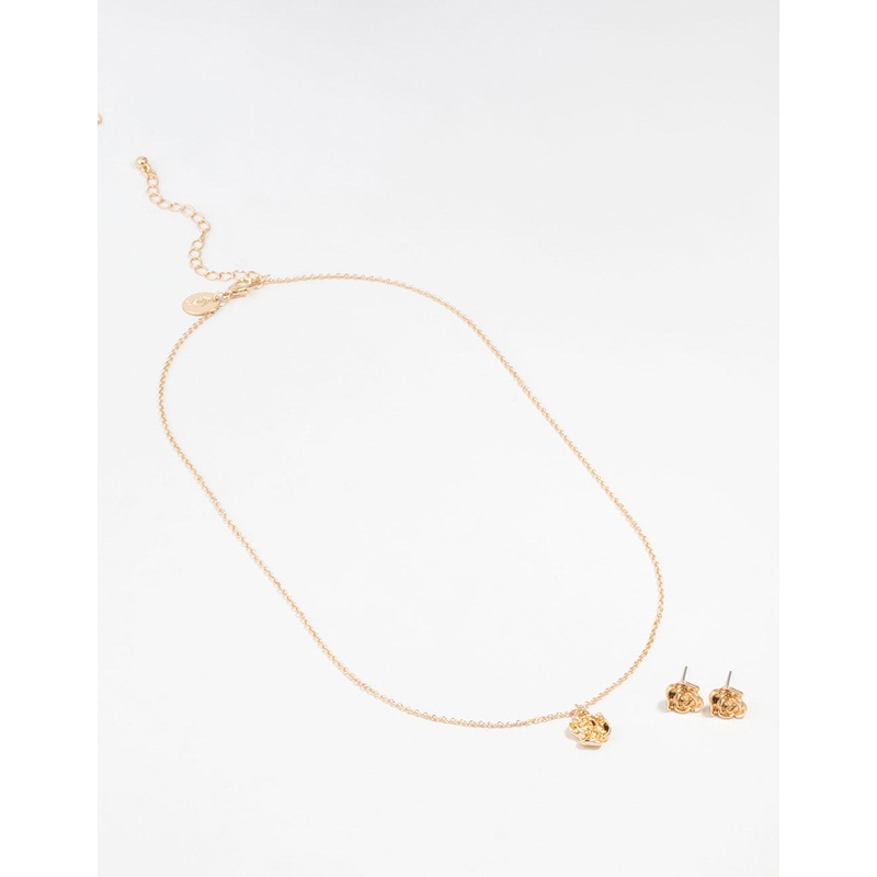 Gold Rosette Necklace and Stud Earrings Set