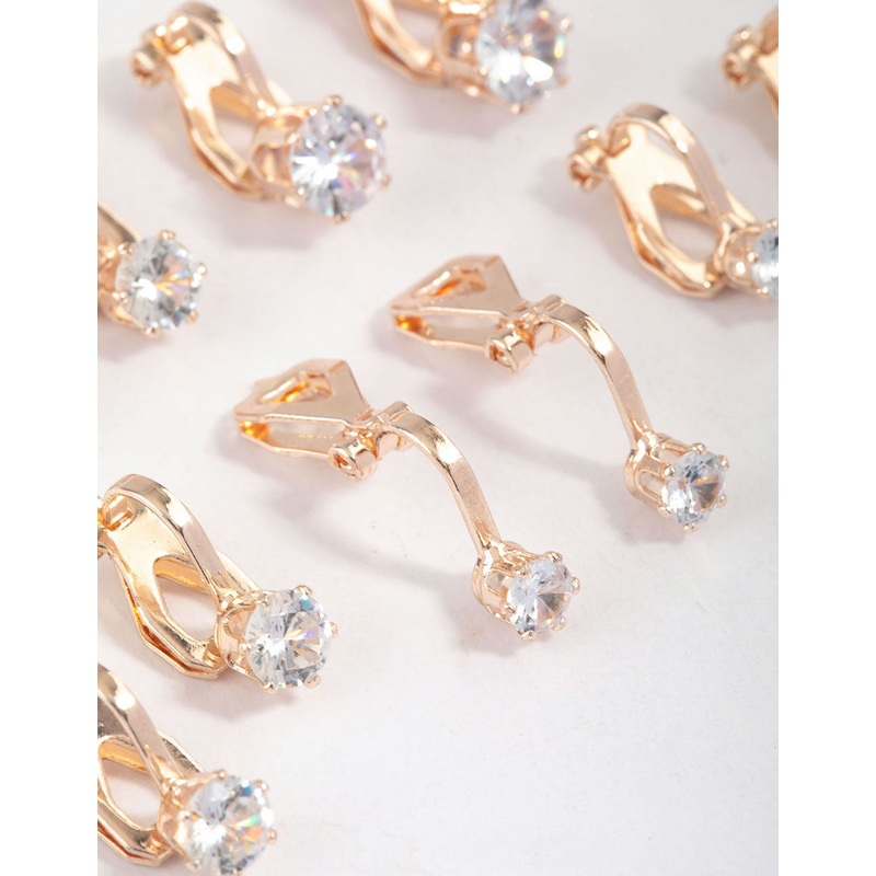 Rose Gold Graduating Diamante Clip On Earrings 5-Pack