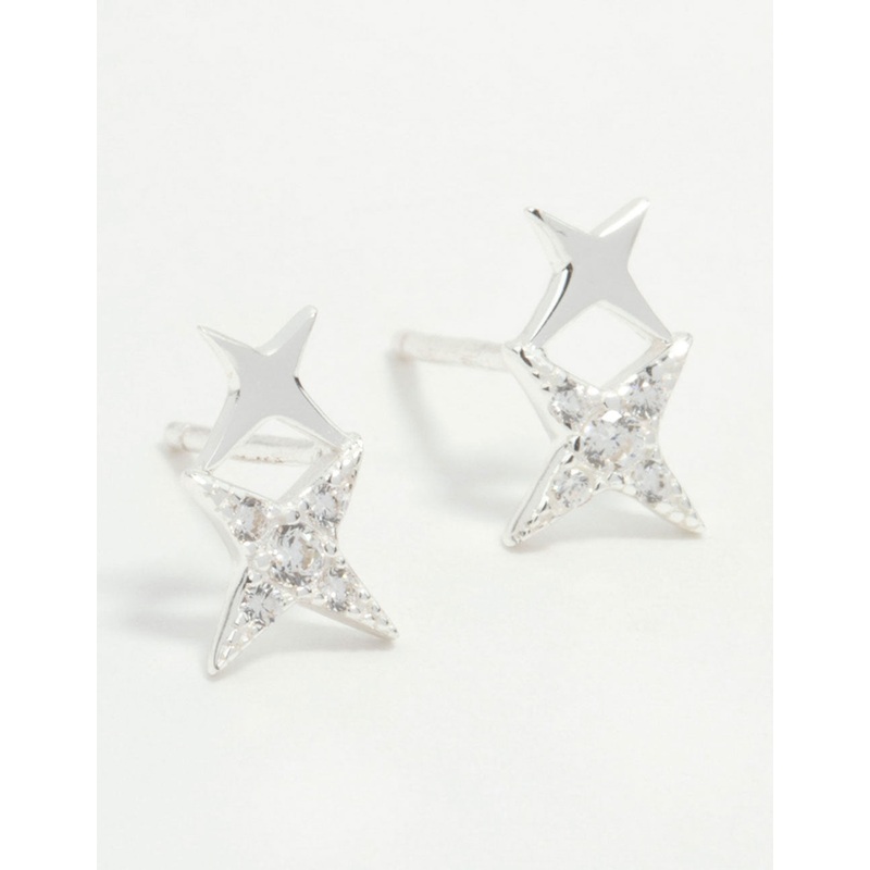 Sterling Silver Cubic Zirconia Double Star Stud Earrings