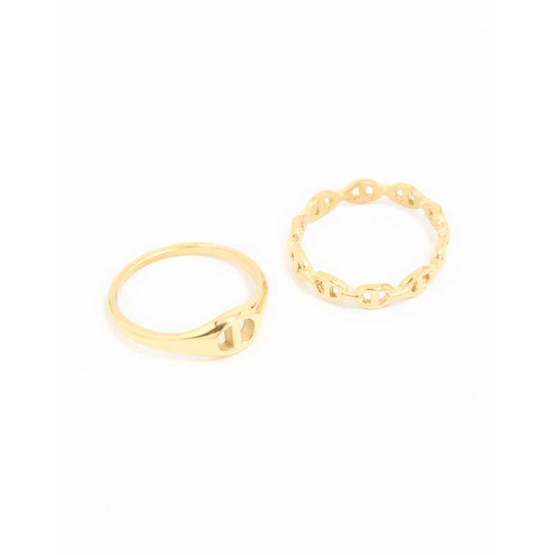 Waterproof Gold Plated Stainless Steel Link Stacking Rings 2-Pack