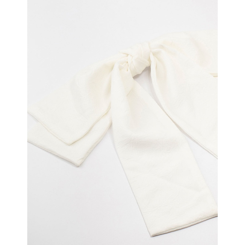 White Crepe Draped Fabric Bow Clip
