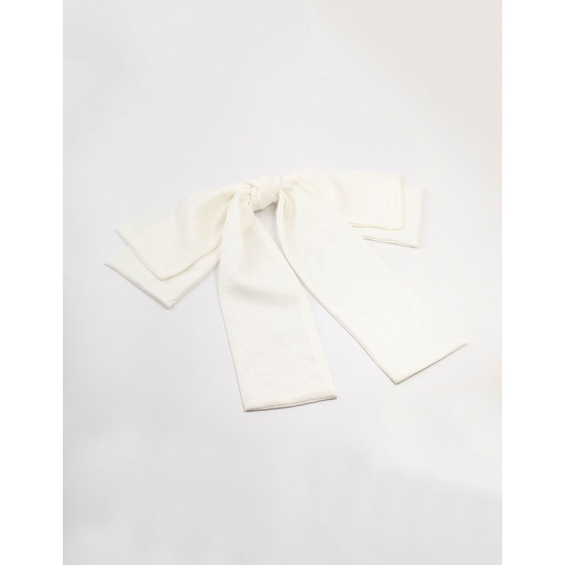 White Crepe Draped Fabric Bow Clip