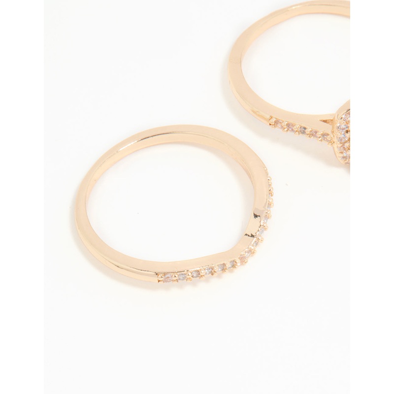 Gold Cubic Zirconia Round & Pointed Rings 3-Pack