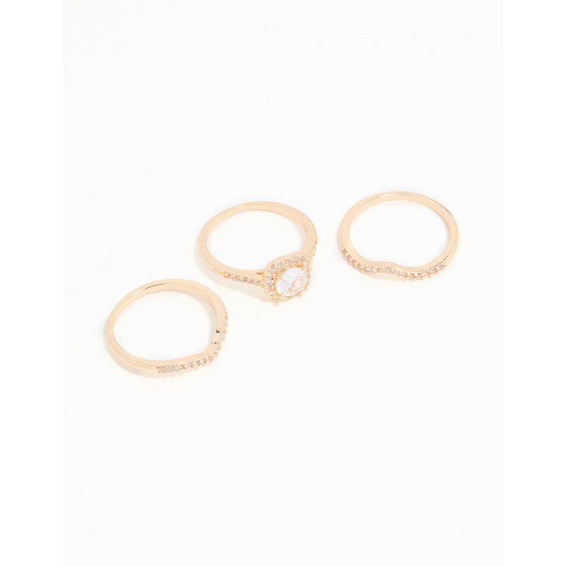 Gold Cubic Zirconia Round & Pointed Rings 3-Pack