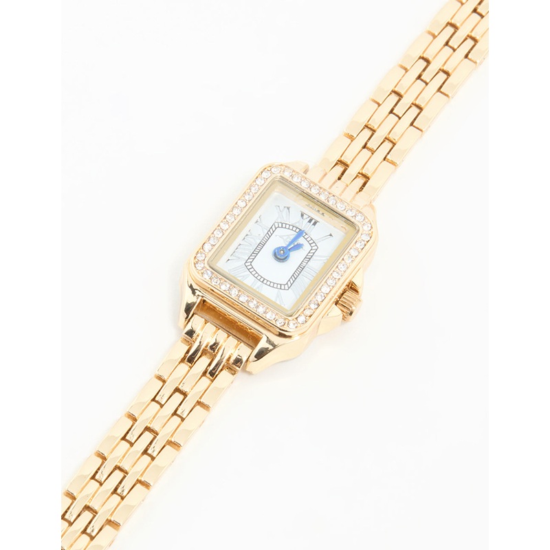 Gold Diamante Mini Rectangular Watch
