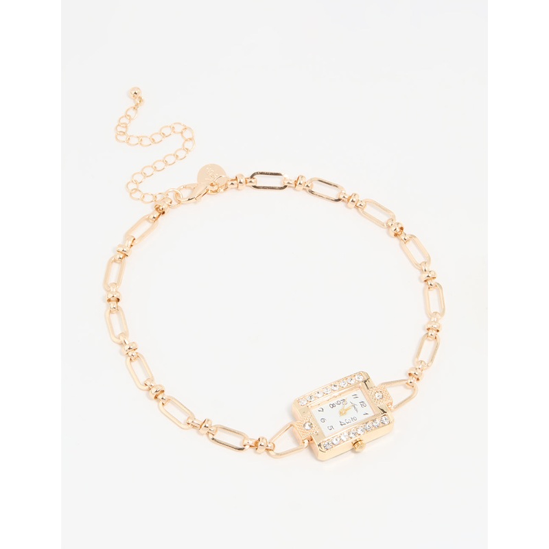 Gold Diamante Rectangle Watch Choker Necklace