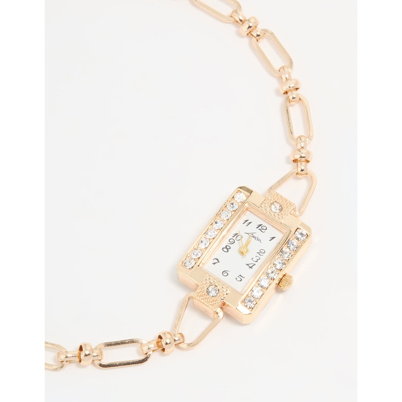 Gold Diamante Rectangle Watch Choker Necklace