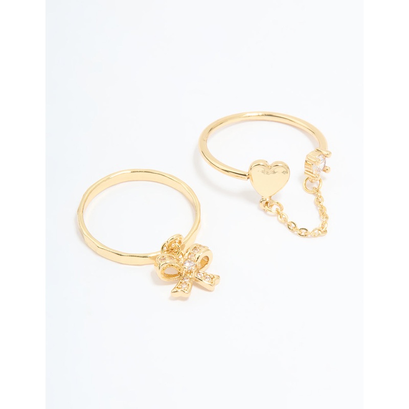 Gold Plated Cubic Zirconia Heart Chain Ring
