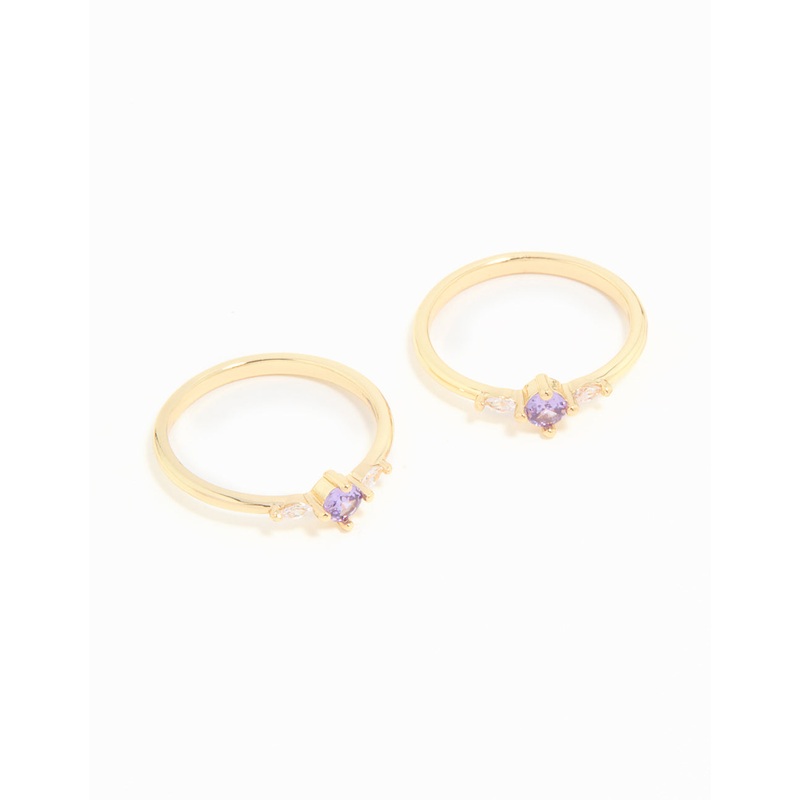 Gold Plated Purple Cubic Zirconia Dainty Stacking Rings 2-Pack