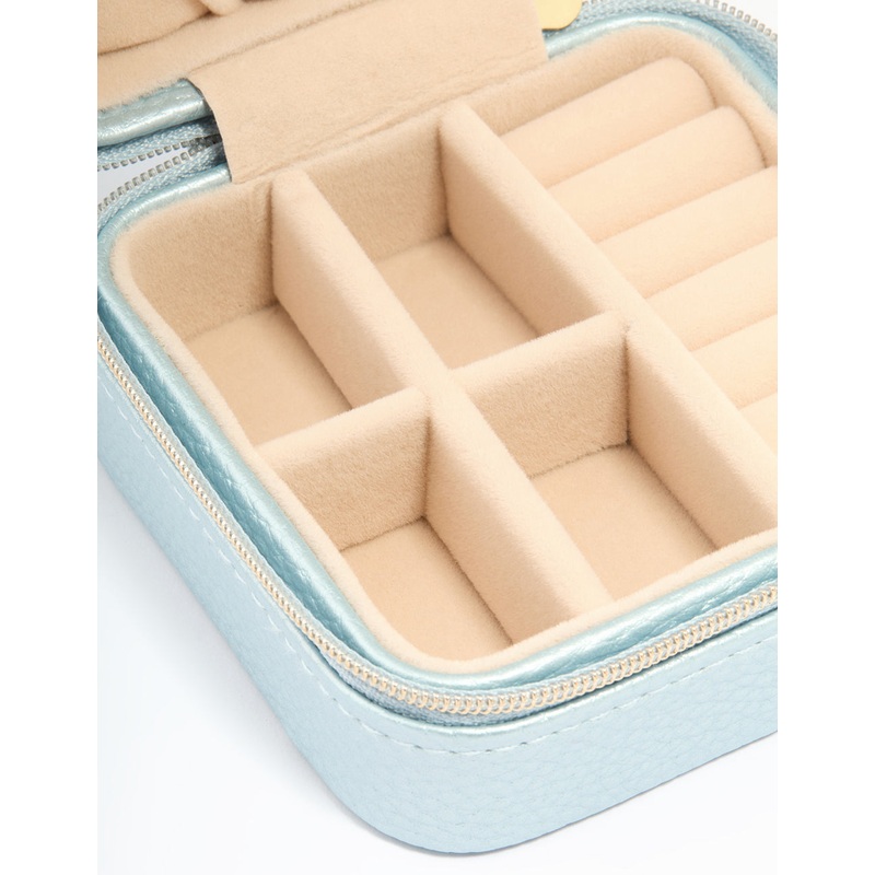 Metallic Blue PU Leather Pebbled Square Jewellery Case