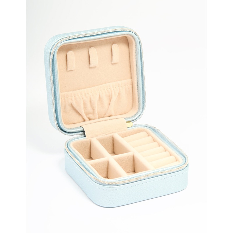 Metallic Blue PU Leather Pebbled Square Jewellery Case