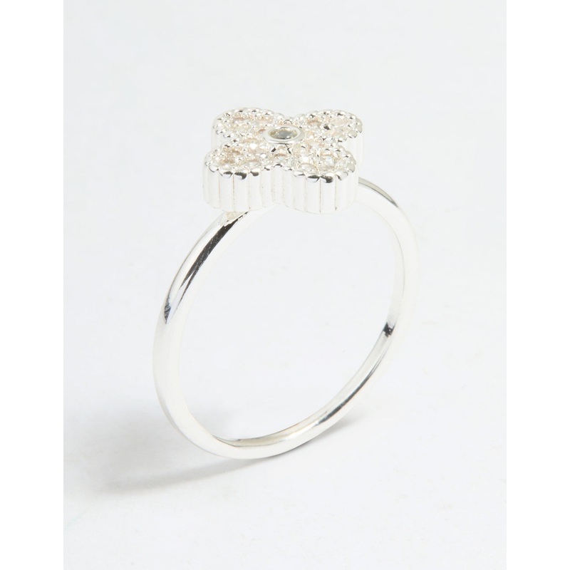 Silver Plated Cubic Zirconia Flower Statement Ring