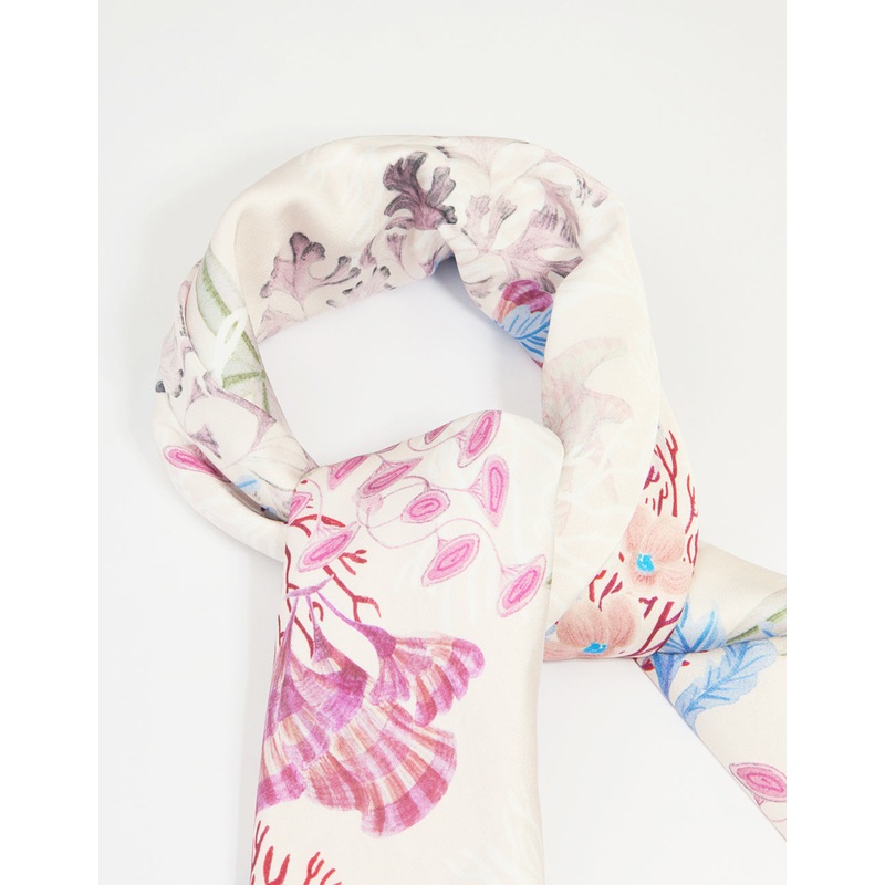 Striped Fish & Floral Print Fabric Scarf