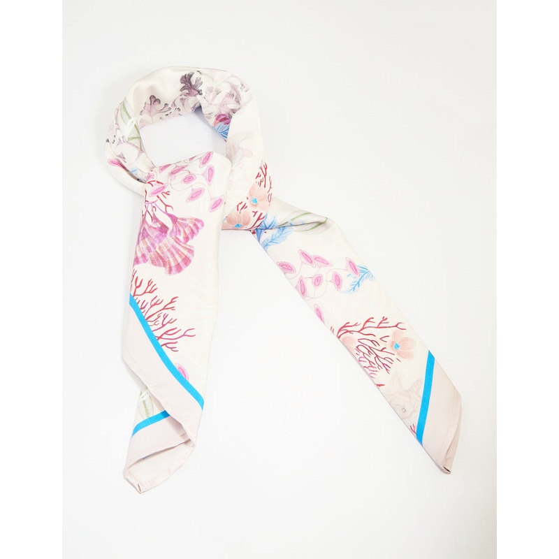 Striped Fish & Floral Print Fabric Scarf