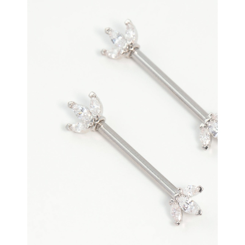 Surgical Steel Cubic Zirconia Fan Nipple Bars 2-Pack