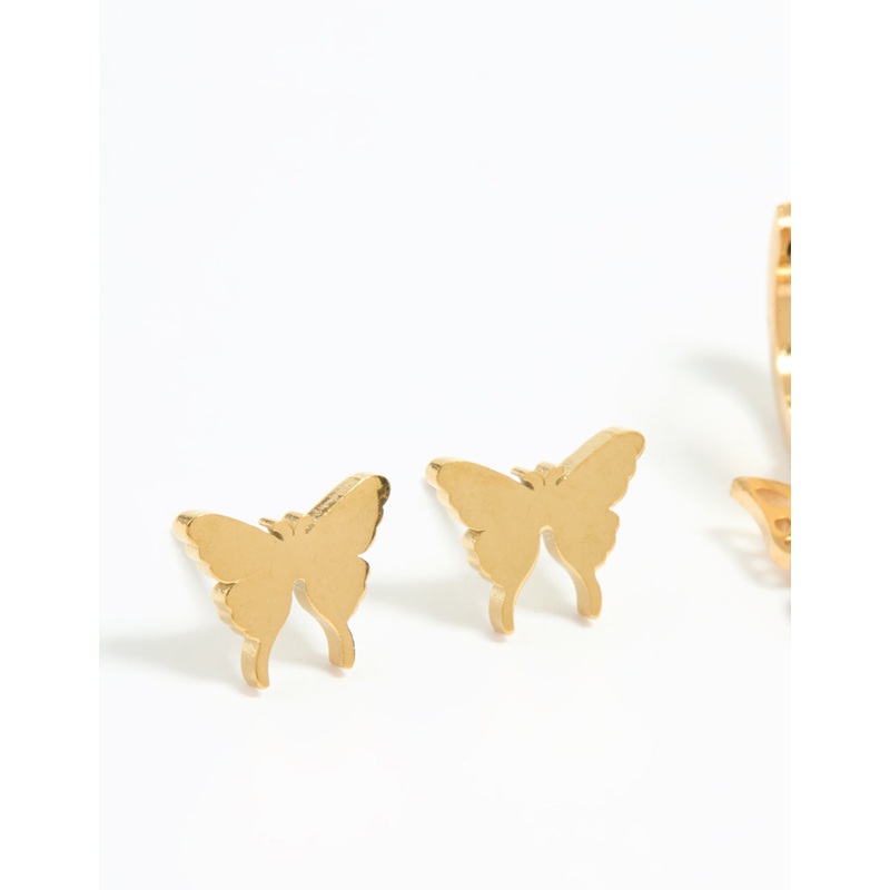 Waterproof Gold Plated Stainless Steel Butterfly Earrings 2-Pack