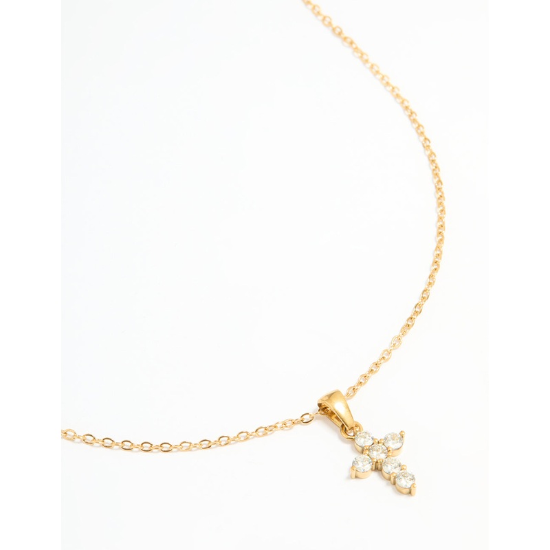 Waterproof Gold Plated Stainless Steel Cubic Zirconia Cross Necklace