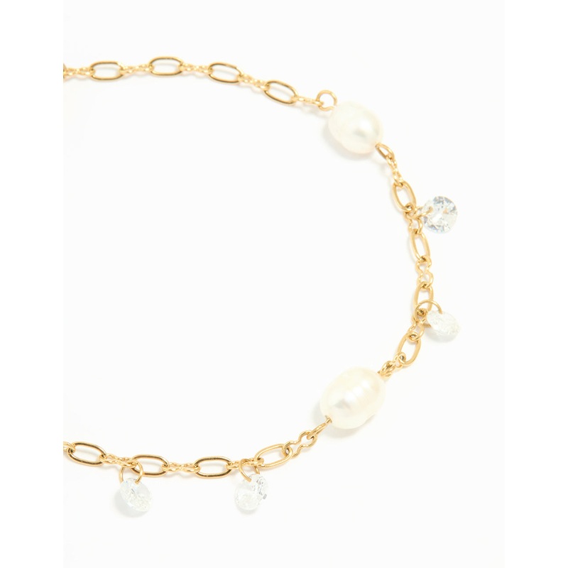 Waterproof Gold Plated Stainless Steel Cubic Zirconia Pearl Bracelet