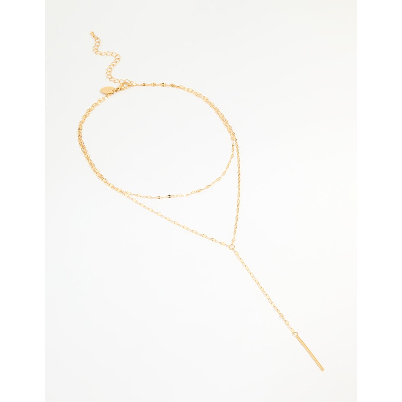 Waterproof Gold Plated Stainless Steel Layered Chain Y-Necklace