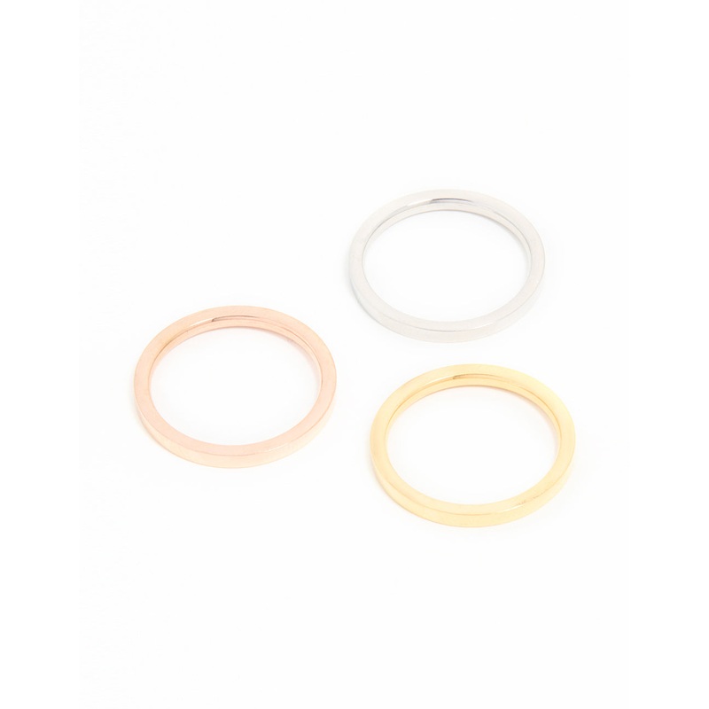 Waterproof Mixed Plated Stainless Steel Stacking Rings 3-Pack