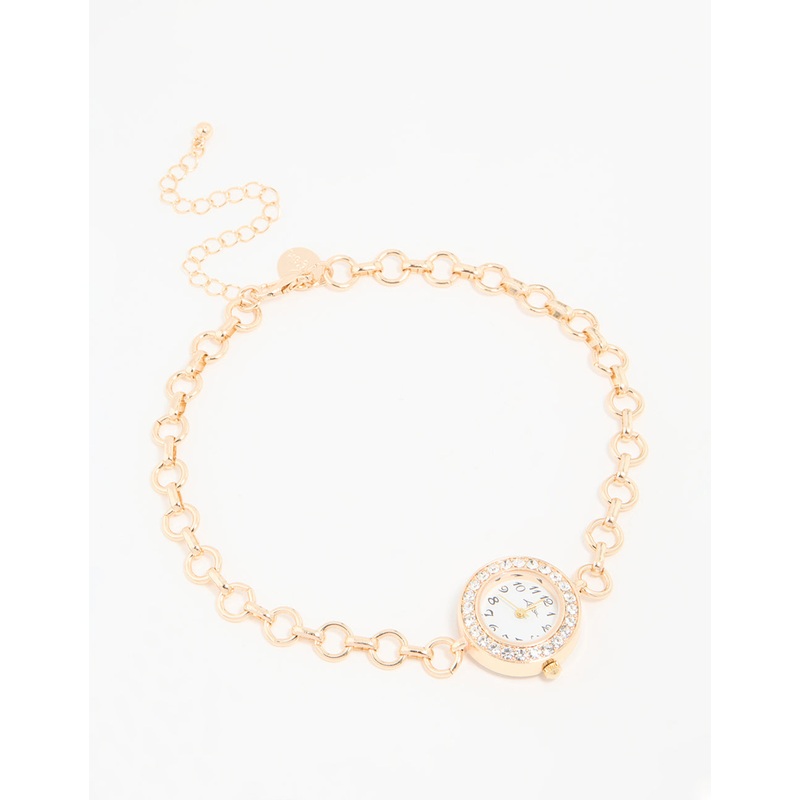 Gold Diamante Round Watch Choker Necklace