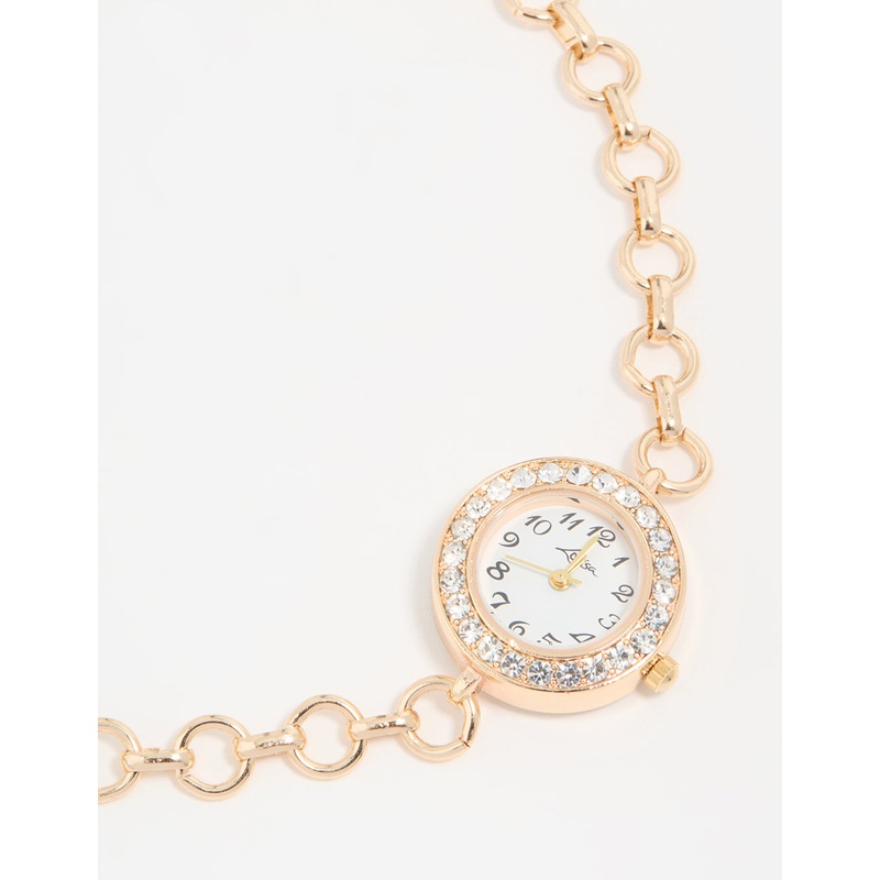 Gold Diamante Round Watch Choker Necklace