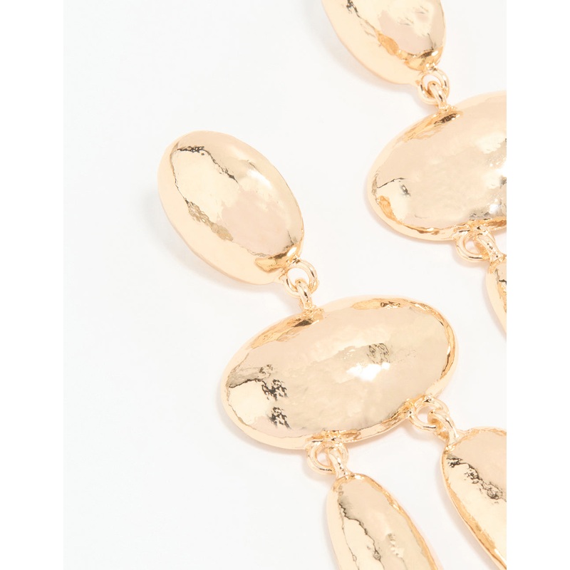 Gold Hammered Oval Drop Earrings