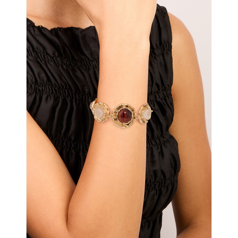 Gold Multi-Toned Stones Molten Circle Bracelet