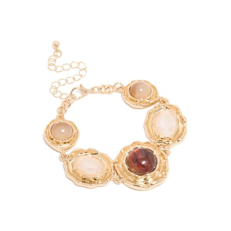 Gold Multi-Toned Stones Molten Circle Bracelet