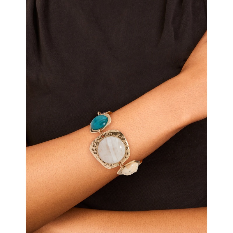 Gold Multicoloured Organic Stones Bracelet