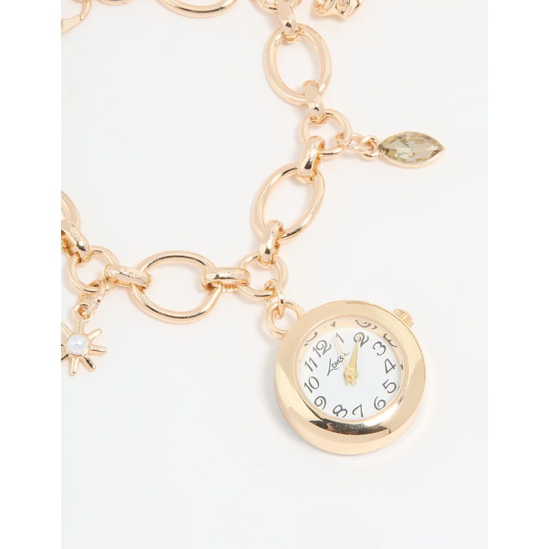 Gold Pearl Star & Watch Charm Bracelet