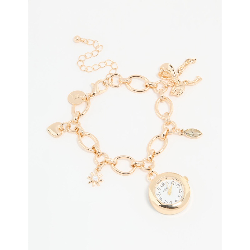 Gold Pearl Star & Watch Charm Bracelet