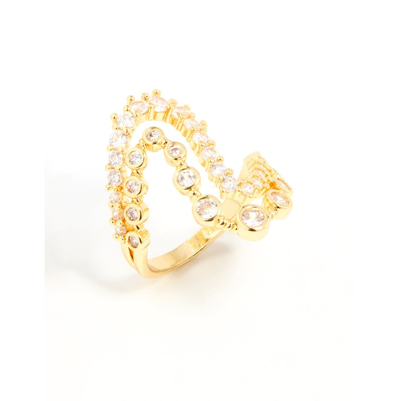 Gold Plated Cubic Zirconia Open Wave Ring